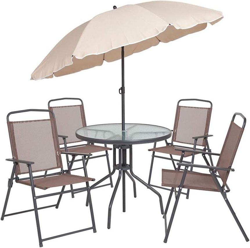 Flash Furniture t 6-Piece Modern Design Outdoor Patio Garden Set Navy Umbrella Table & 4-Navy Folding Chairs