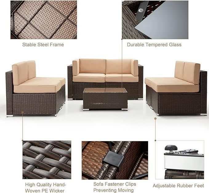 Factory 7 Piece Outdoor Patio Furniture Set, PE Rattan Wicker Sofa Set