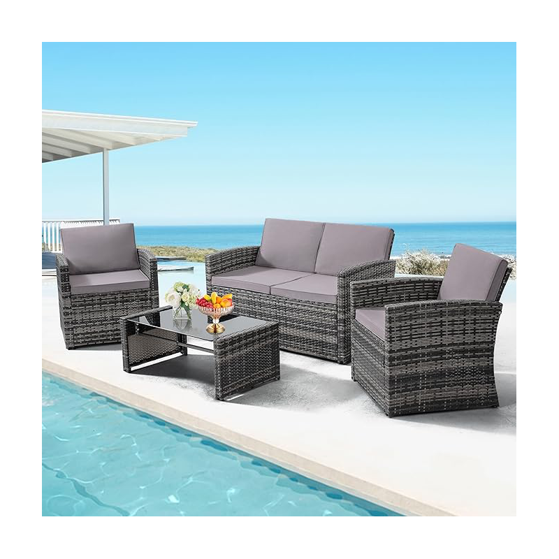 Homecome Light Grey Rattan Patio Conversation Set Sectional Sofa with Cushioned Furniture sofa set furniture design modern