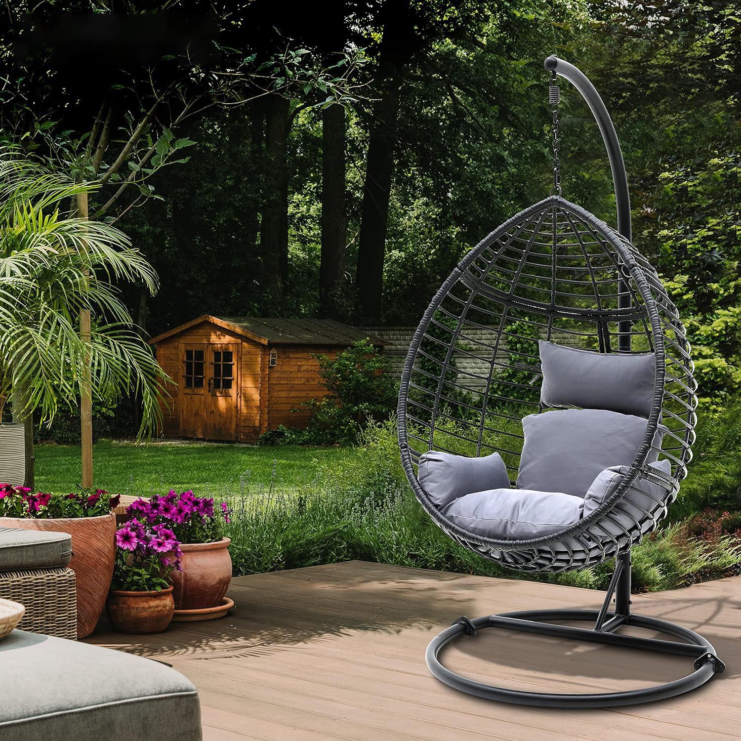 HOMECOME Outdoor Furniture Egg Swing Chair,Rattan Hanging Bird Cage Chair,Indoor Wicker Hammock