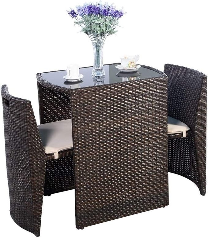 HOMECOME Modern Wholesale Wicker Rattan Outdoor Space Saving Furniture Outdoor Bistro Set Outdoor Furniture Set