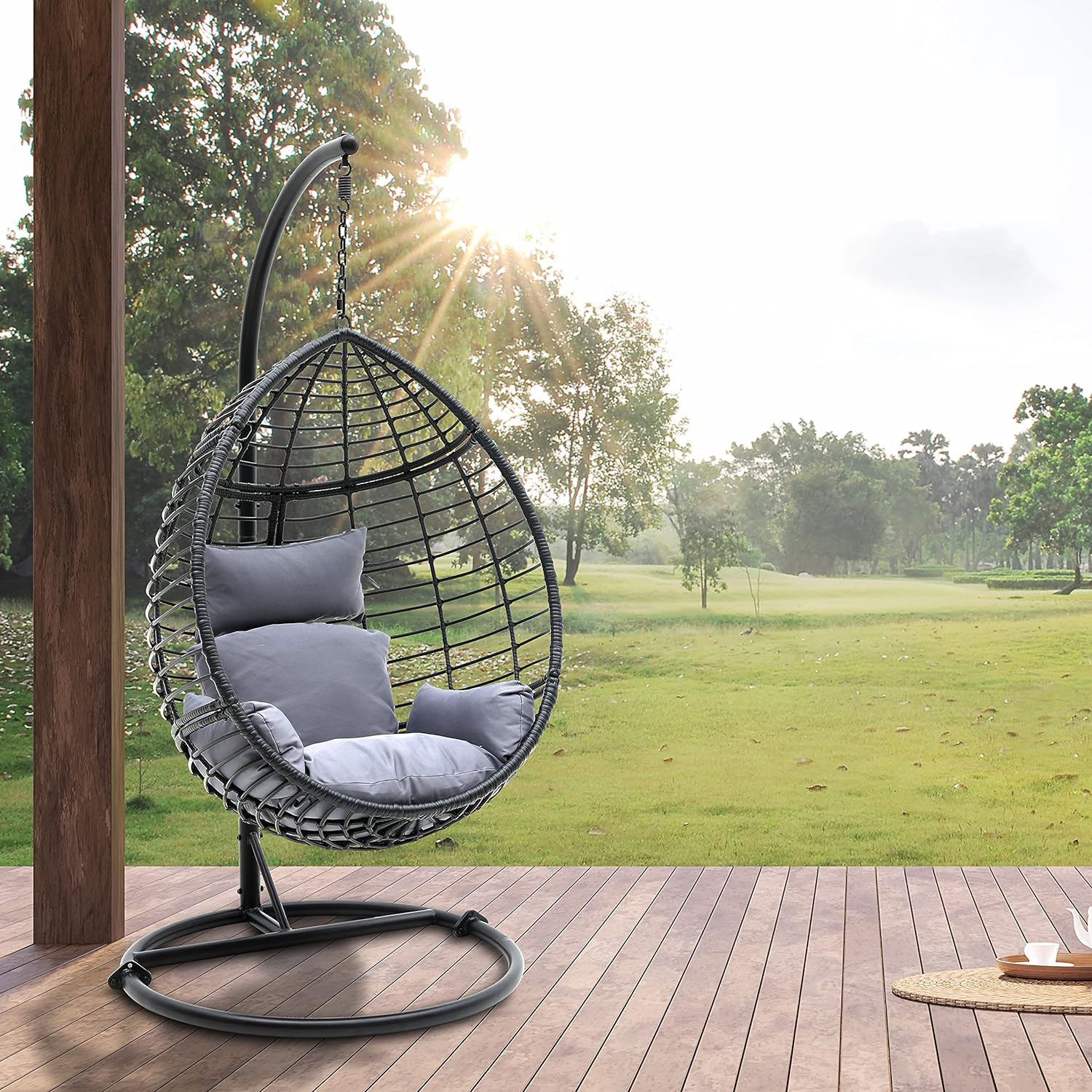 HOMECOME Outdoor Furniture Egg Swing Chair,Rattan Hanging Bird Cage Chair,Indoor Wicker Hammock