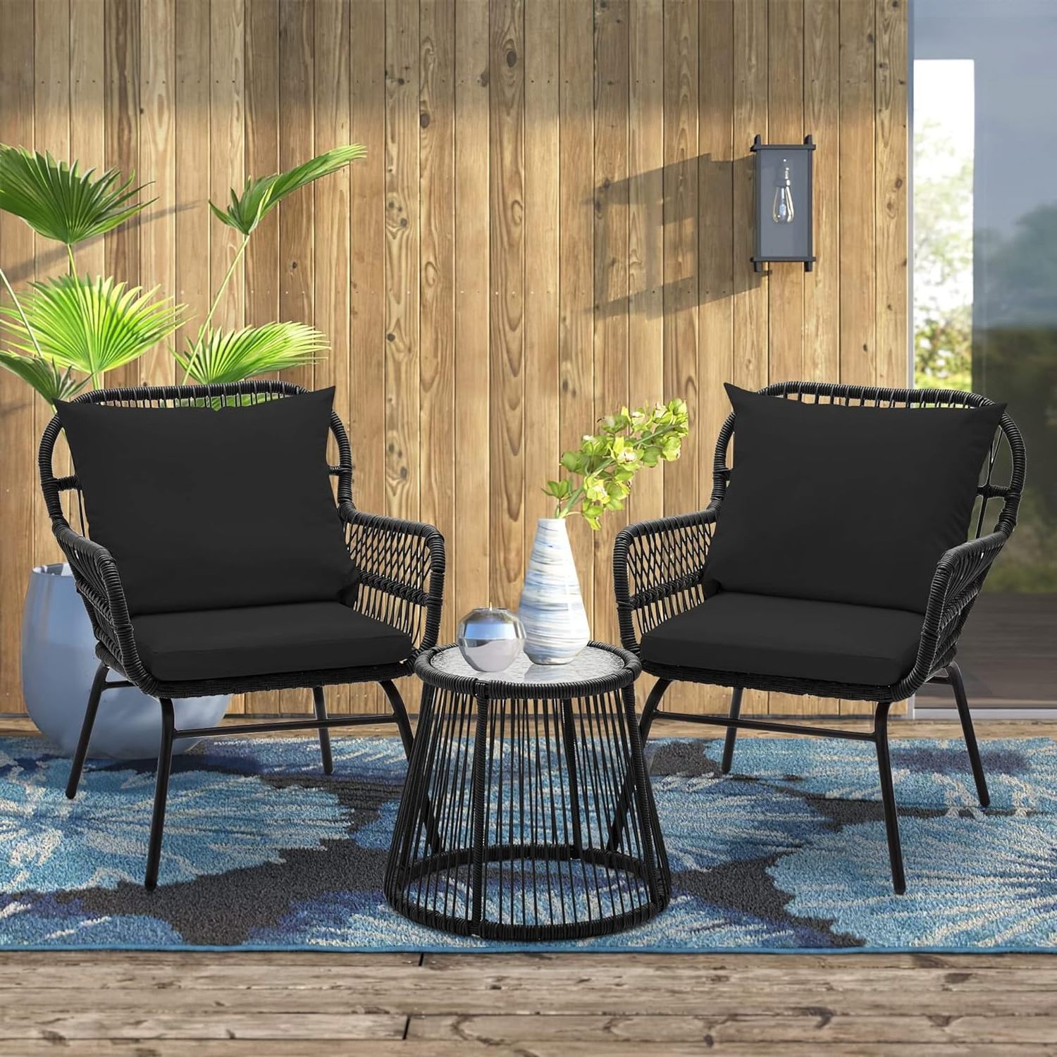 Homecome Modern Design 3 Pieces Patio Furniture Set Wicker Garden Furniture Rattan Outdoor Furniture Set for backyard bistro