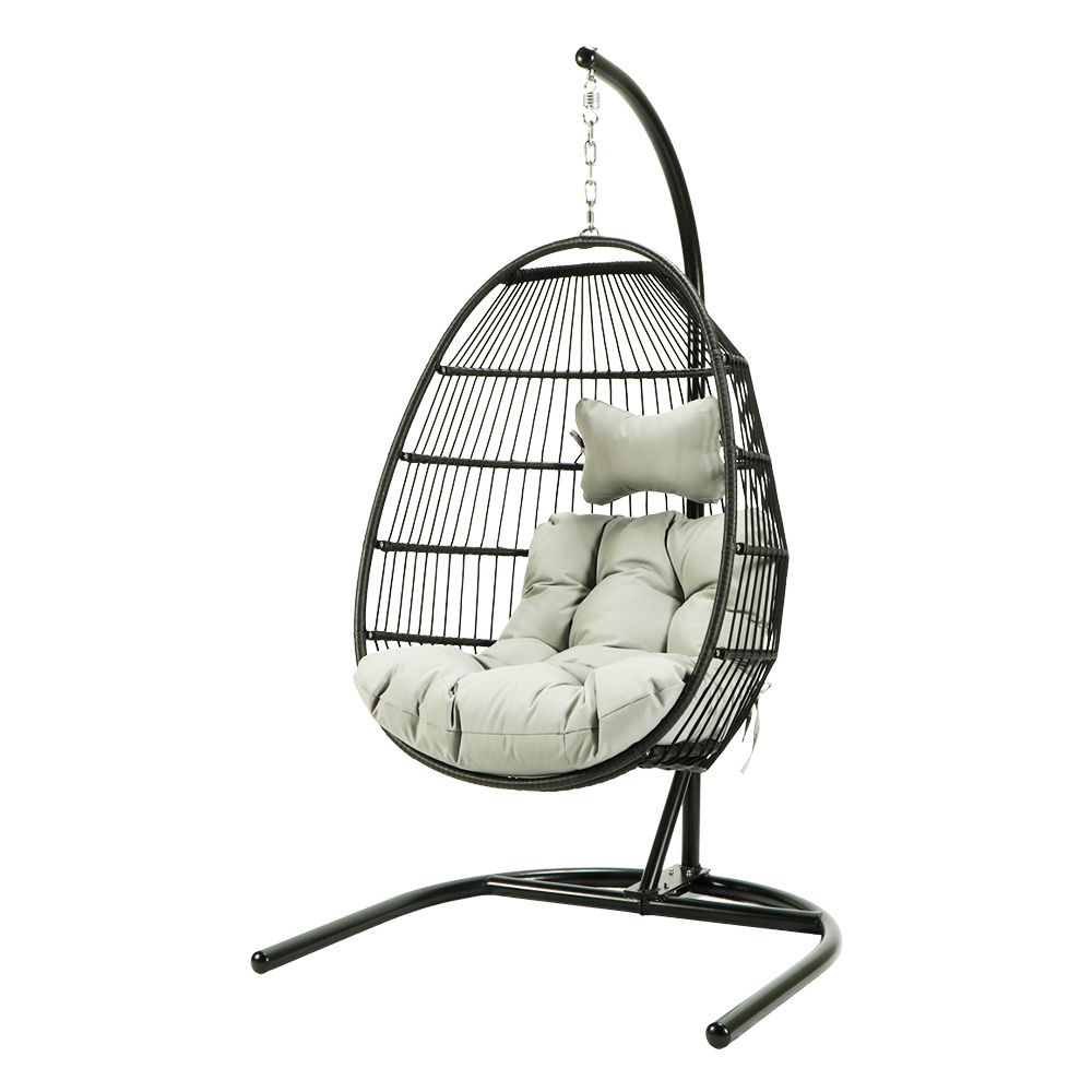 Modern Relaxing Rocking Hanging Egg Chair PE Rattan Foldable Hammocks Wicker Patio Swings With Stand