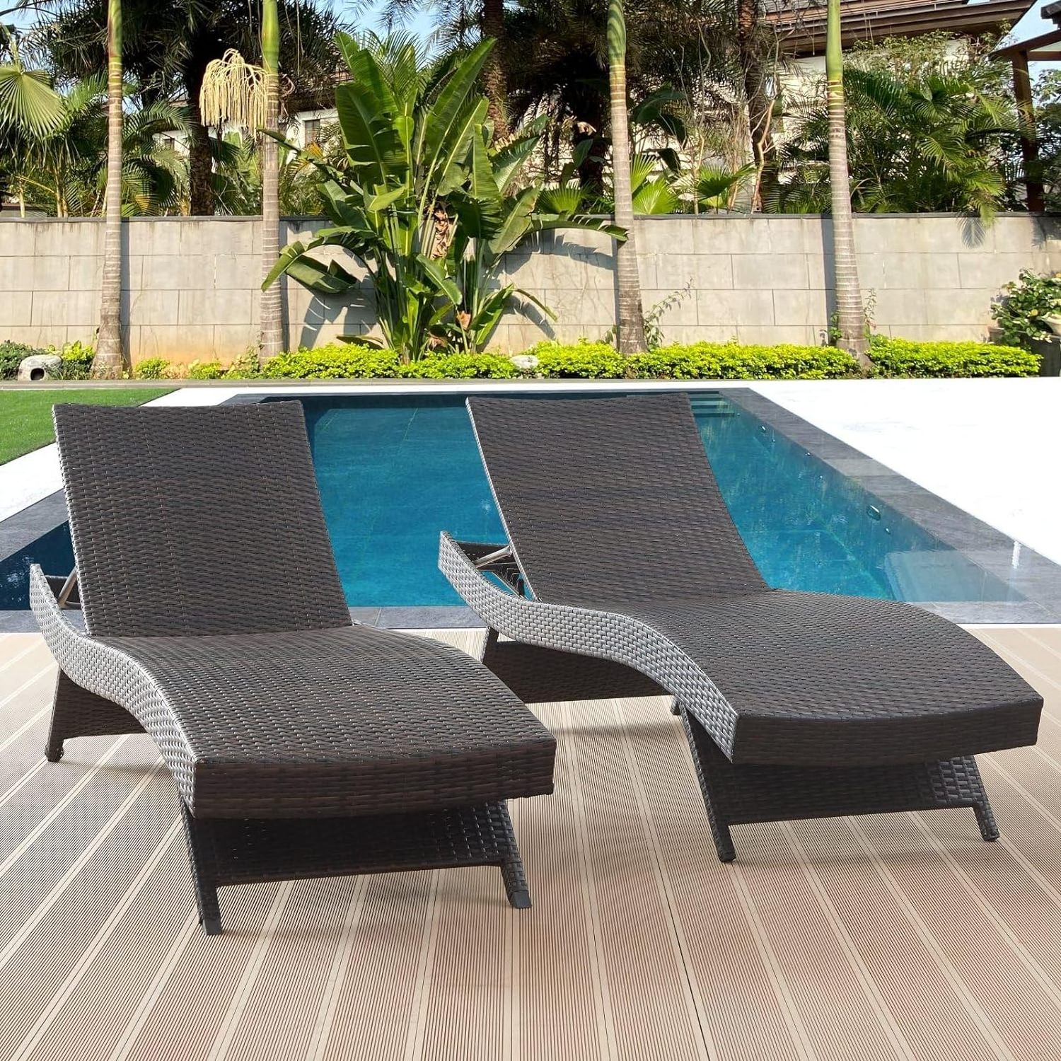 HomeCome Factory Outdoor Wicker Reclining Lounge Patio Rattan Chaise Lounge Lawn Sunbathing Chairs Pool Sun Lounger Beach Chair