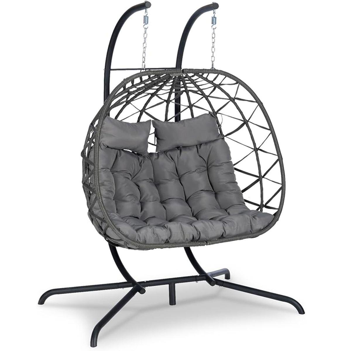 HOMECOME Rattan Outdoor Furniture 2-Person Swing Chair,Garden Hammock with stand,Patio Hanging Egg Basket and steel Frame