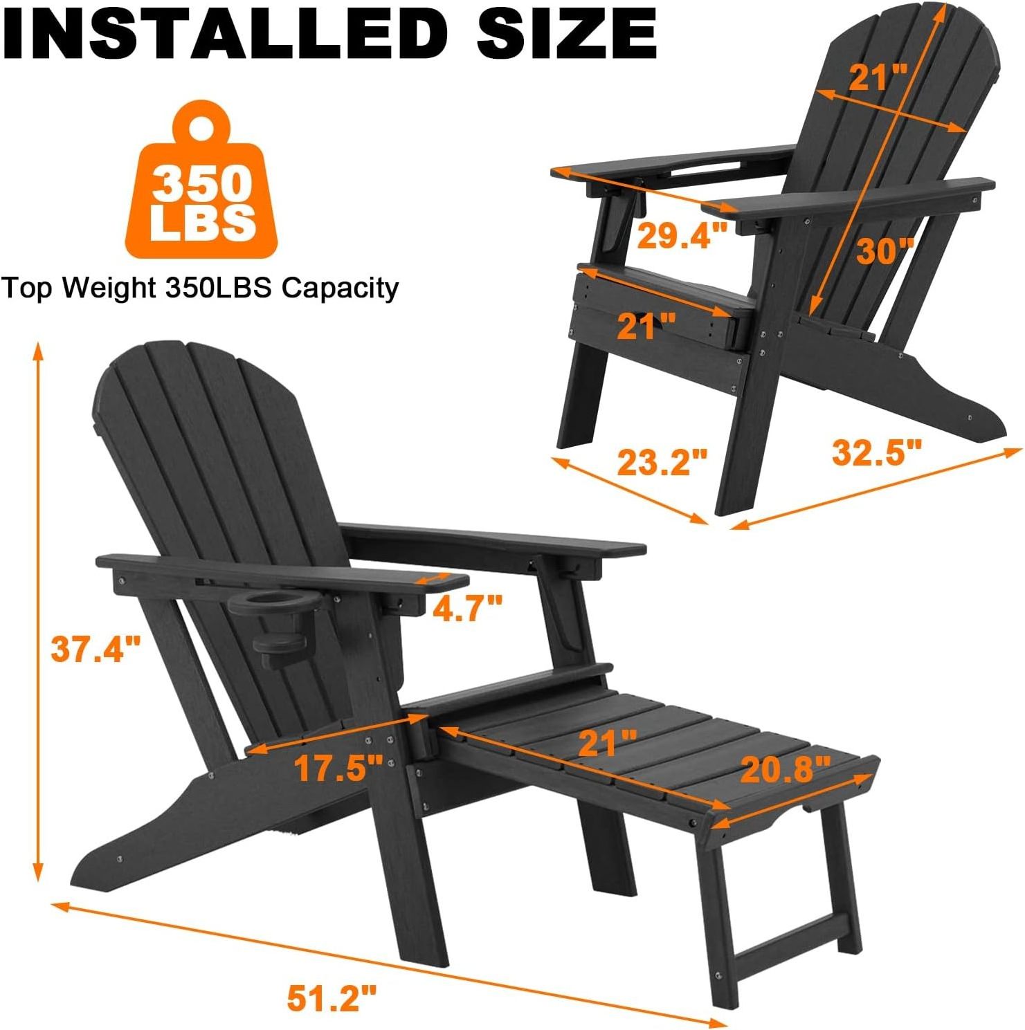 High Quality All Weather Recliner Adirondack Chair Outdoor Furniture With Hidden Ottoman