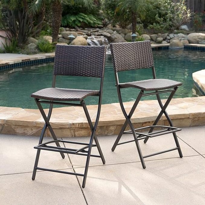 Homecome Wholesale Factory Outdoor  Rattan Bar Stool Wicker Folding Recliner Chair for patio garden yard