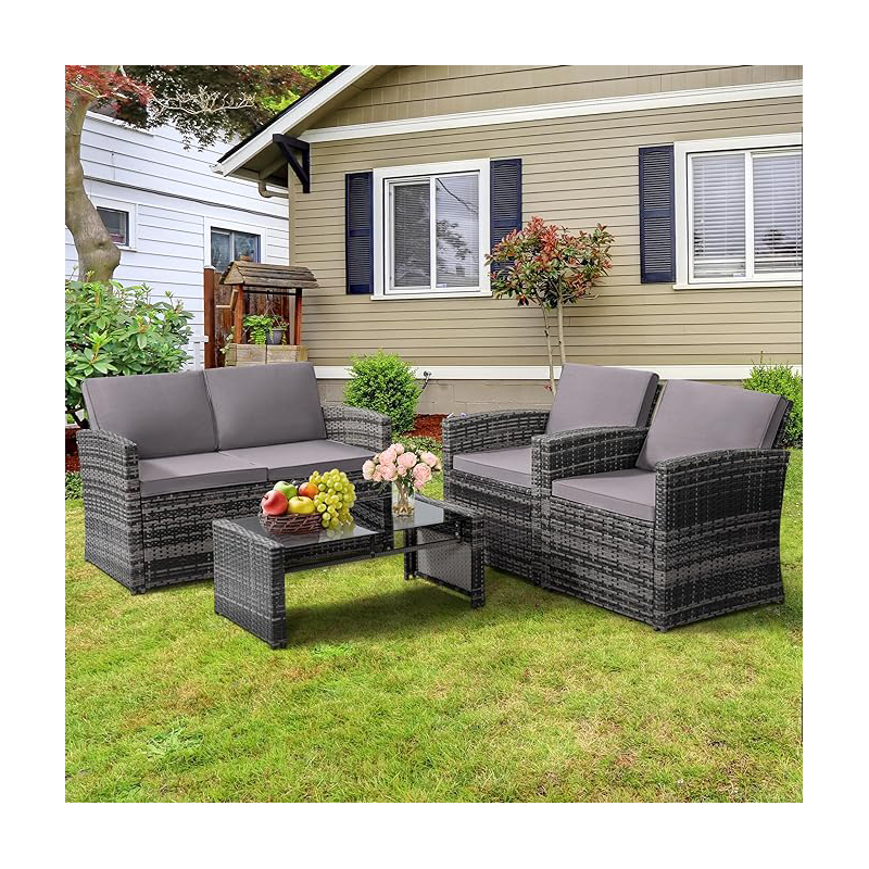 Homecome Light Grey Rattan Patio Conversation Set Sectional Sofa with Cushioned Furniture sofa set furniture design modern