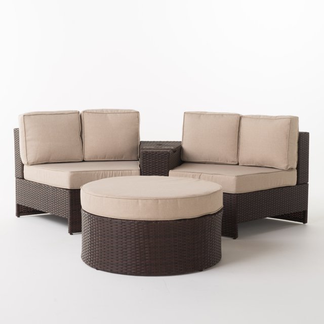 Modern 4-Piece Outdoor Wicker 1/2 round Seating Set with Cushions for Living Room or Courtyard Rattan/Wicker Furniture