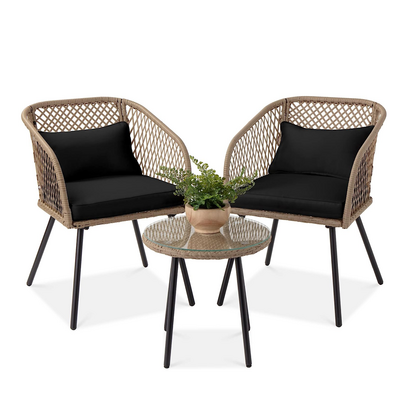 Best Choice 3-Piece Outdoor Wicker Bistro Set Patio Dining Conversation Furniture Backyard Balcony Porch Diamond Weave Design