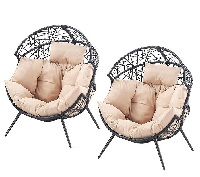 HOMECOME Patio Furniture Rattan Wicker Oversize Outdoor Egg Basket Lounger Chair Garden Sofa Outdoor Furniture