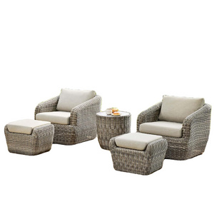 Latest 5-Piece Modern Design Outdoor Rattan Bistro Furniture Set Patio Rattan Chairs with Ottomans for Living Room or Courtyard