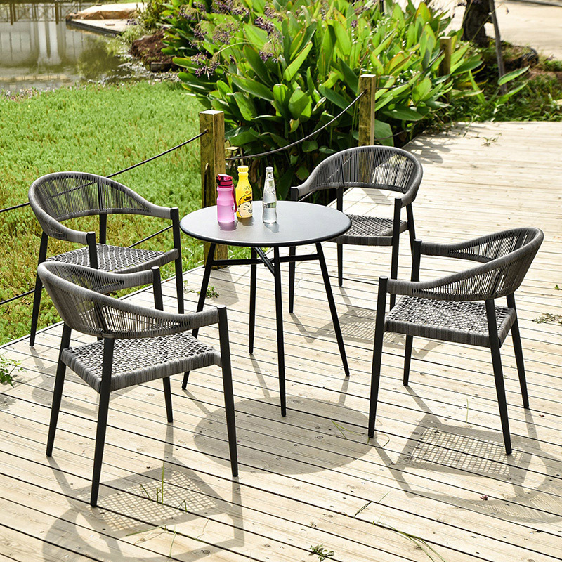 HomeCome Good Quality Aluminum Rattan Rope Woven Modern Fancy Stackable Patio Garden Outdoor Chair