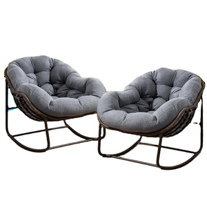 HOMECOME Oversized Comfy Royal Egg Rocking Chair Double Rattan Indoor/Outdoor Front Porch Lawn Bedroom Comfortable Set Garden