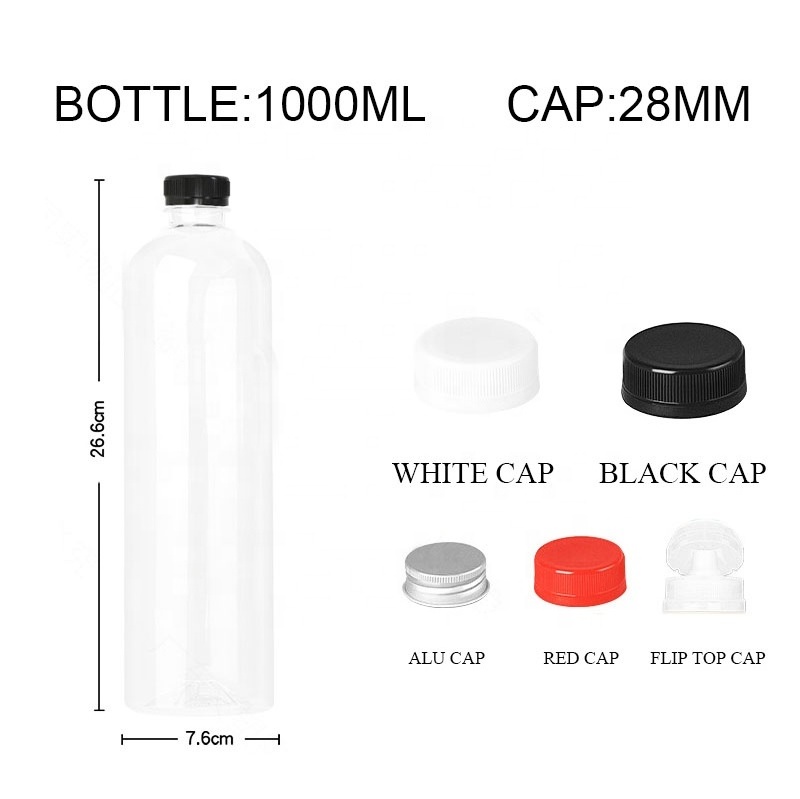 1000ml Empty Plastic Juice Bottles With Caps  Beverage Containers PET water Bottles