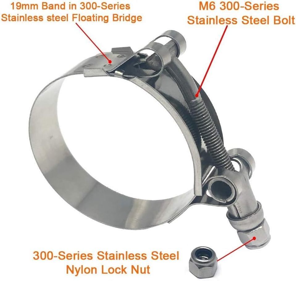 2 Pack stainless Steel 304 T-Bolt Hose Clamps