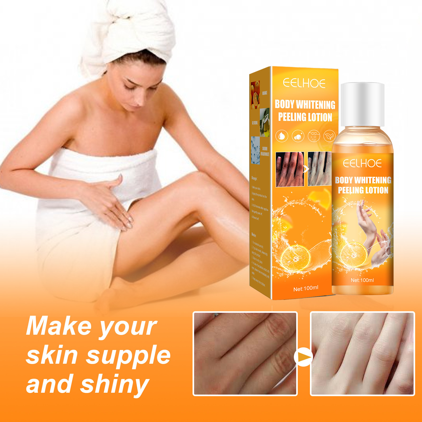 High Quality  Body Whitening orange Peeling Lotion Serum Remove Dead Skin Knee Armpit Legs Whitening Moisturizer Cream