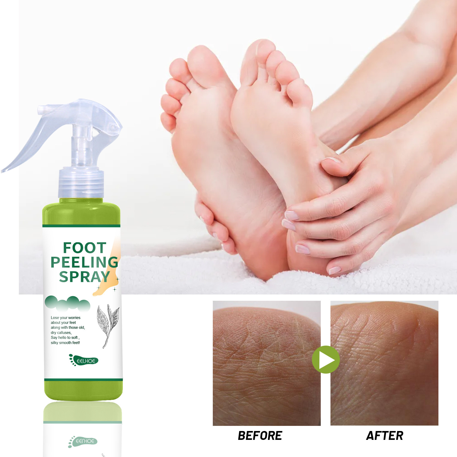 Wholesale Hot Sell Foot Skin Care Care Vegan Cracked Heels Dead Skin Calluses Exfoliate Peeling Orange Oil Green Tea Spray