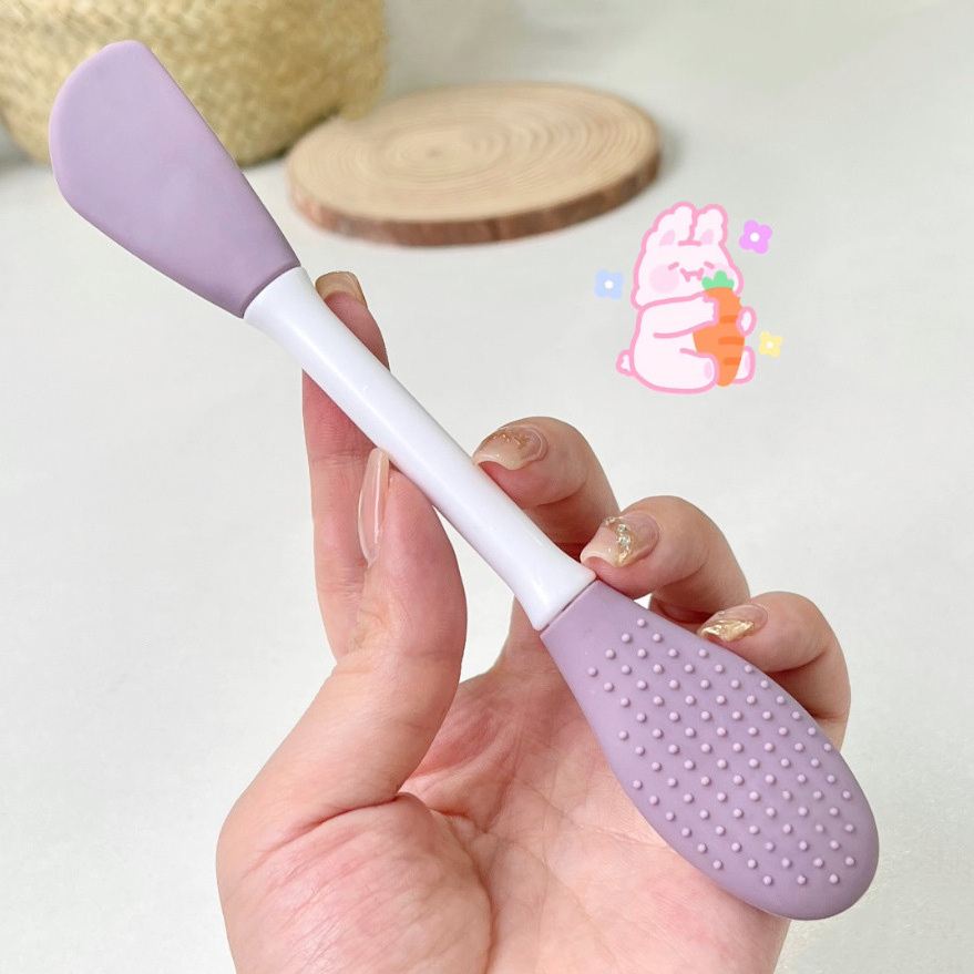 Hot Selling Purple Facial Mask Spatula Double Sided Cosmetic Soft Silicone Face Mask Brush