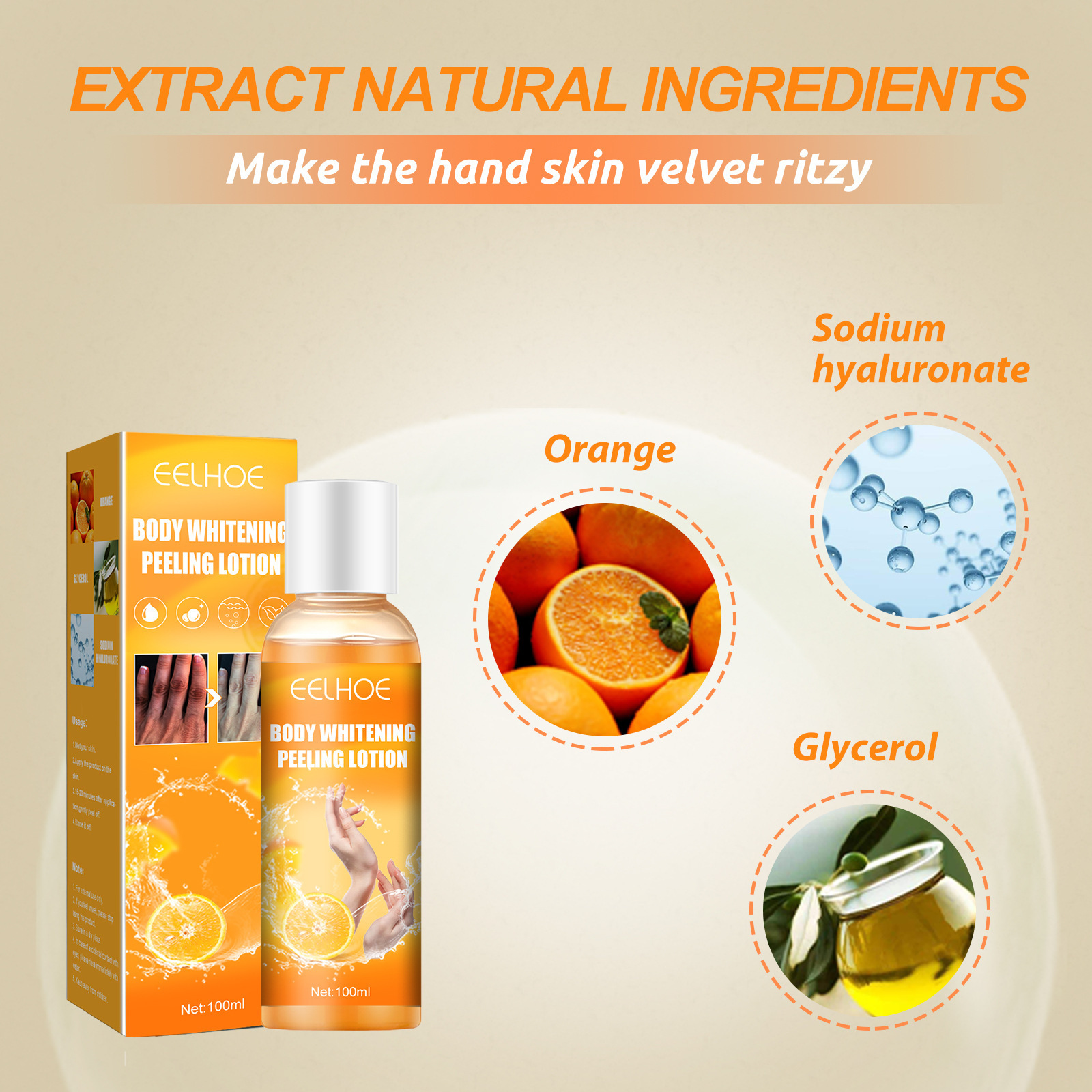 High Quality  Body Whitening orange Peeling Lotion Serum Remove Dead Skin Knee Armpit Legs Whitening Moisturizer Cream