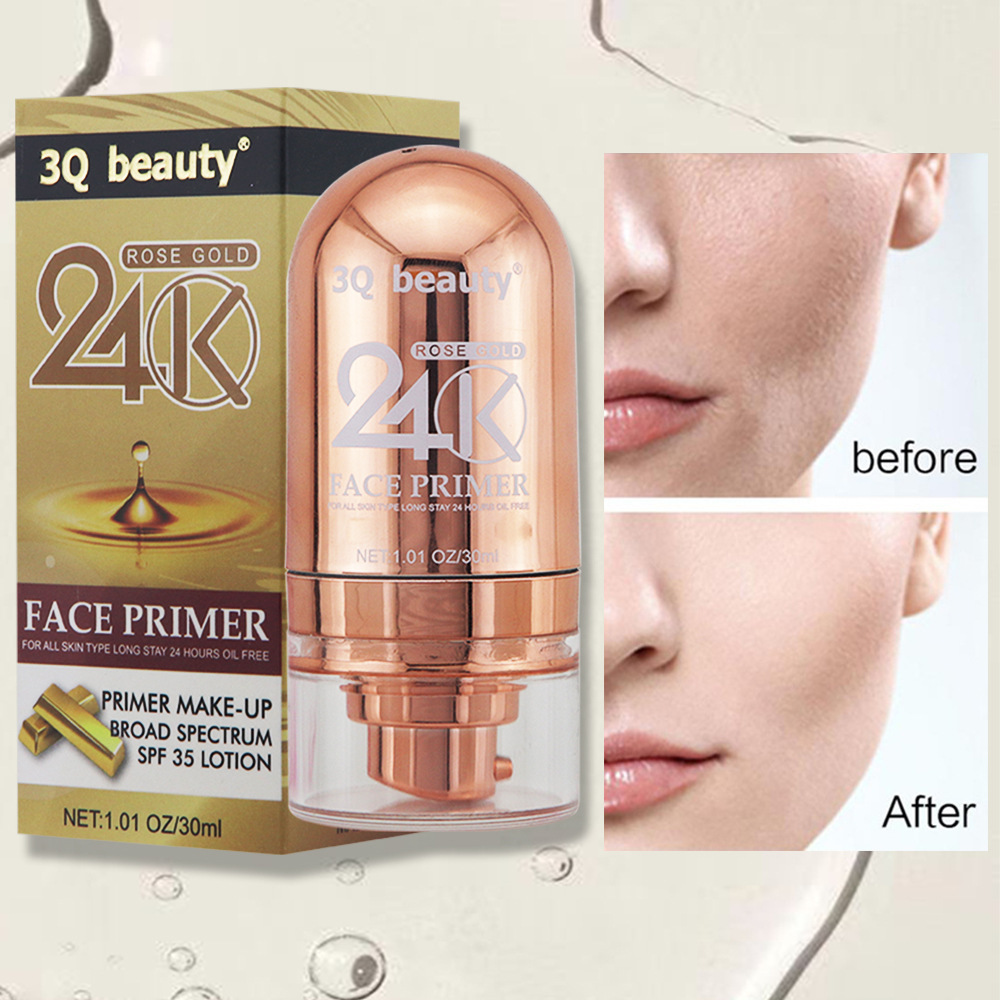 HM4546 Wholesale 24K Rose Gold Makeup Face Primer Transparent Moisturize Long Lasting Natural Nude Makeup Gentle Isolation Cream