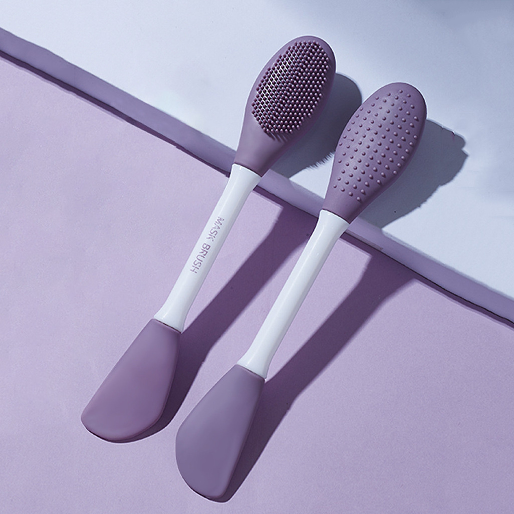 Hot Selling Purple Facial Mask Spatula Double Sided Cosmetic Soft Silicone Face Mask Brush