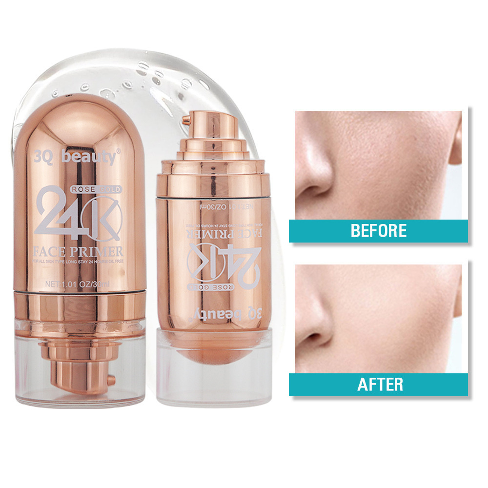 HM4546 Wholesale 24K Rose Gold Makeup Face Primer Transparent Moisturize Long Lasting Natural Nude Makeup Gentle Isolation Cream