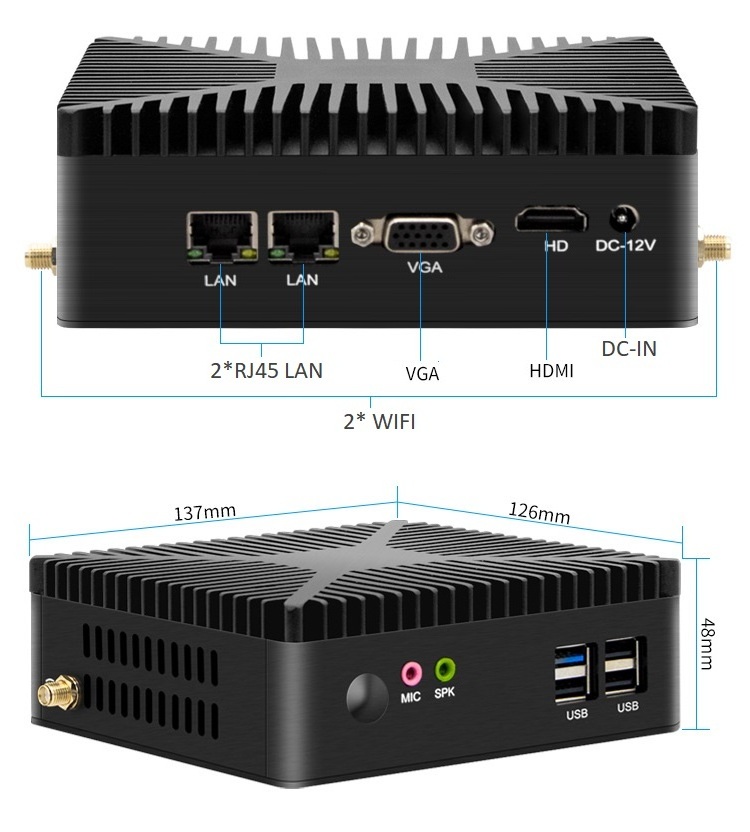 Manufacturer mini Firewall Router J4125 j1900 j1800 DDR3 2*com Fanless Industrial Computer Ubuntu Mini server PC