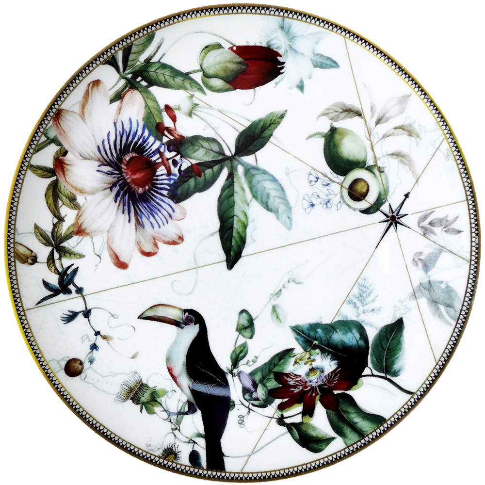 Jinci Factory Customized New Design Decal Long -Mouth Bird Avocado  Printing Ceramic Charger Plate Bone China Dinnerware Set