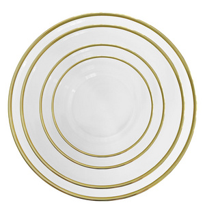 New Design Royal Elegant Clear Glass Charger Plates With Gold Rim For Party