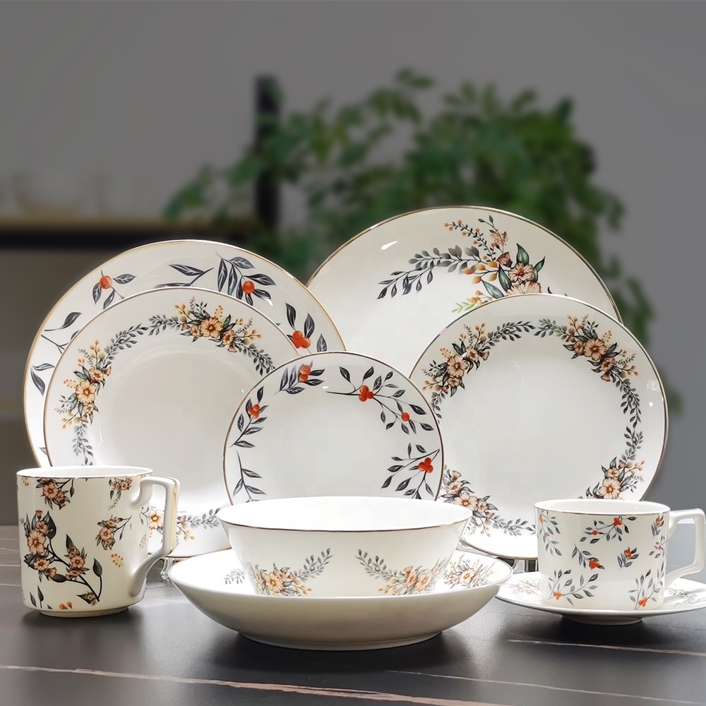 JINTCH new design luxury fine bone china dinner plates sets ceramic dinnerware for restaurant use