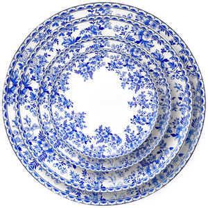 Factory Directly Round Asian Tableware Dinner Plates Vintage Ceramic Dish Blue And White Bone China  Dinnerware Plates