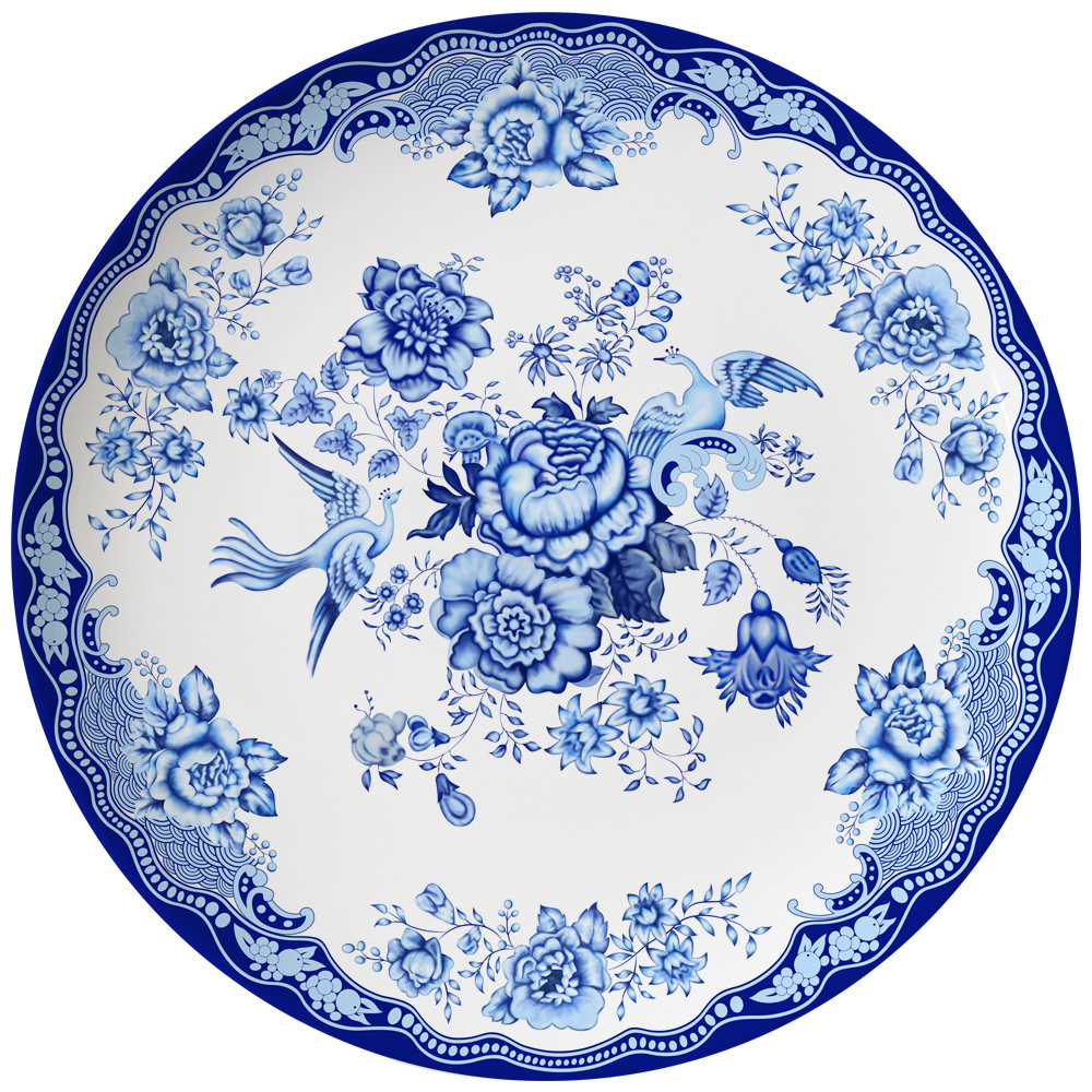 Ceramic Wedding Plates Blue And White Flower Event Dinner Plate Porcelain Bone China Charger Plate Set