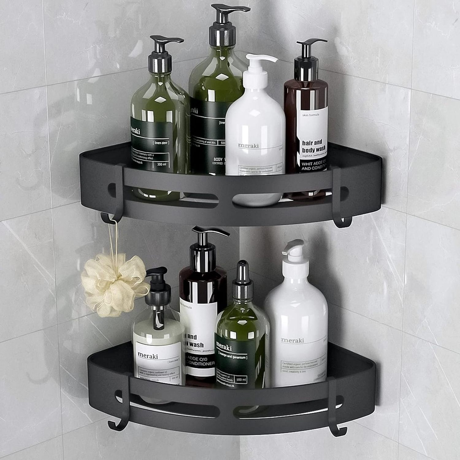 OEM Corner Shower Caddy Bathroom Shower Corner Shelves 304 stainless steel Bath Storage Shower Organizers Metal Black