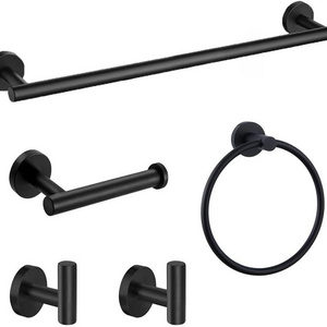 Matte Black Stainless Steel Bathroom Accessories Set 24" Bath Towel Bar Toilet Paper Holder Towel Ring Towel Hooks Wall Mounted