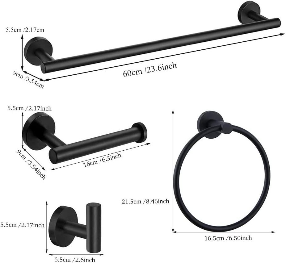 Matte Black Stainless Steel Bathroom Accessories Set 24