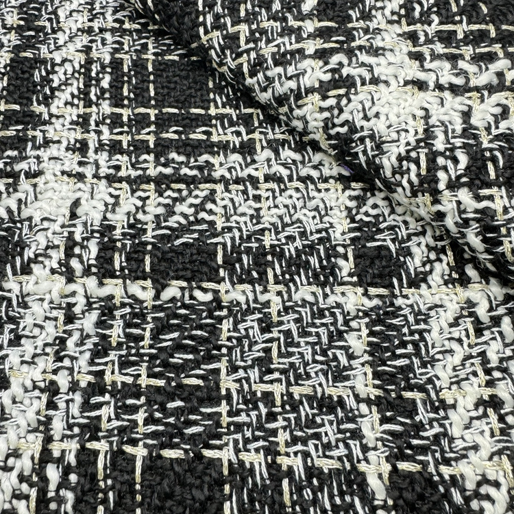 New design stock check herringbone tweed jacket fabric fancy yarn metallic tweed fabric for winter jacket