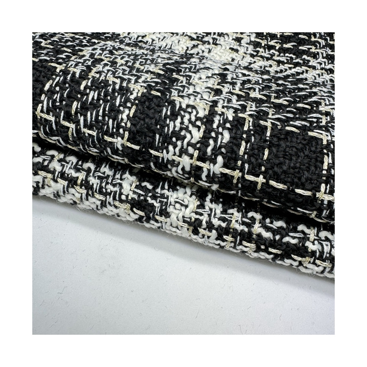 New design stock check herringbone tweed jacket fabric fancy yarn metallic tweed fabric for winter jacket