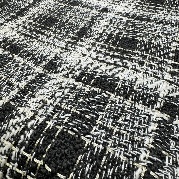 New design stock check herringbone tweed jacket fabric fancy yarn metallic tweed fabric for winter jacket