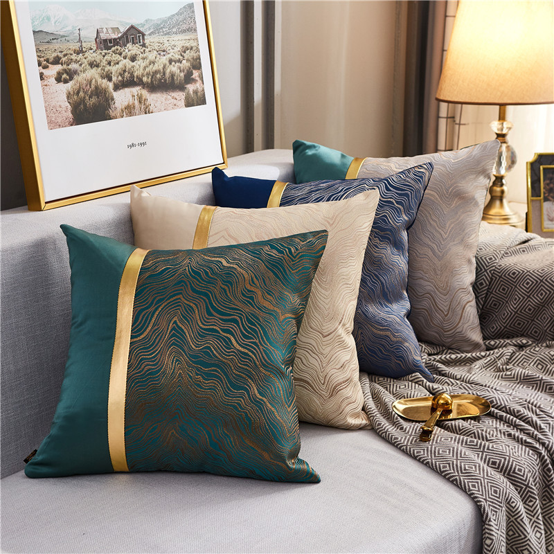 Modern Luxury Retro Texture Jacquard Gold Stripe Patchwork Velvet Pillow Case Pillowcase Cushion Cover