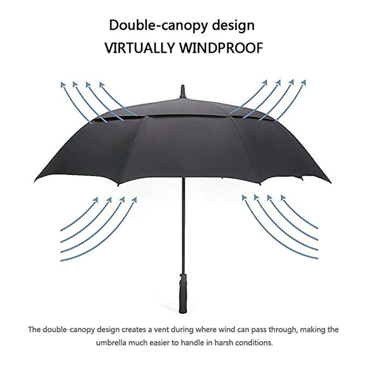 62 / 68 Inch Automatic Open Golf Umbrella Extra Large Oversize Double Canopy Vented Windproof Waterproof Stick Umbrellas