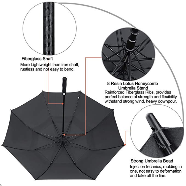 62 / 68 Inch Automatic Open Golf Umbrella Extra Large Oversize Double Canopy Vented Windproof Waterproof Stick Umbrellas