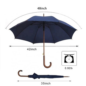 24 Inch new  design wood hook straight cane logo custom print windproof wooden handle rain umbrella quality wooden