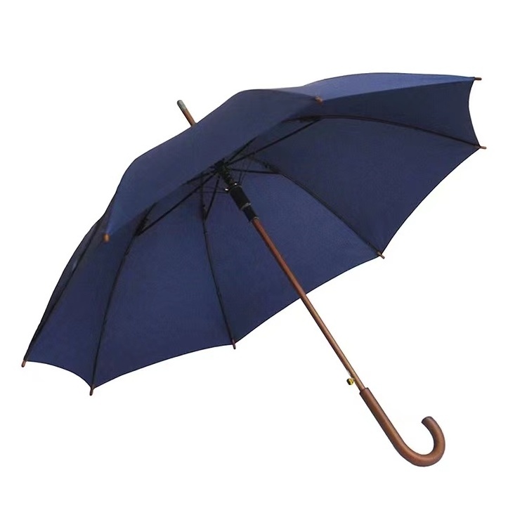 24 Inch new  design wood hook straight cane logo custom print windproof wooden handle rain umbrella quality wooden