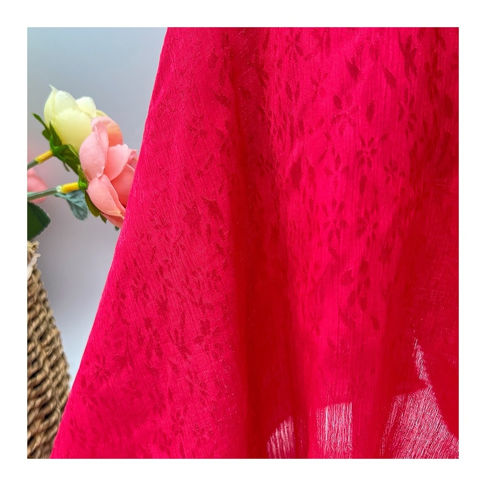 High standard plain custom brocade jacquard fabric chiffon 100% polyester crinkle pleated crepe chiffon floral fabric