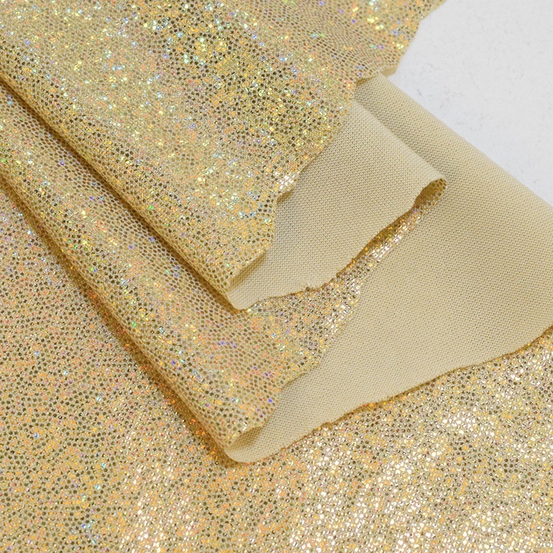 New design 4 way stretch foil  jersey fabrics swimwear fabric shiny sequin foil dot spandex fabric for dancewear stage garment