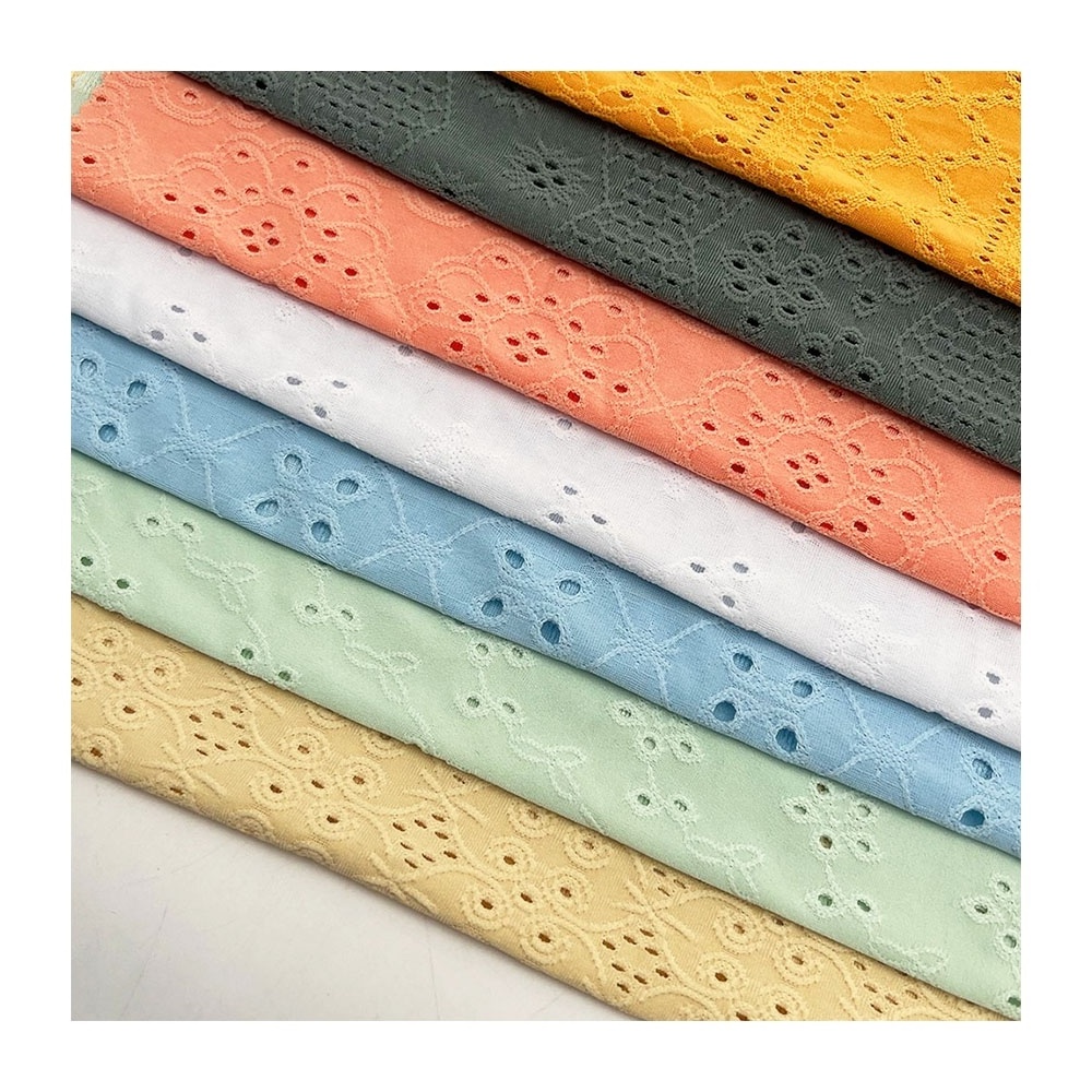 Multiple designs colorful soft  spandex textured  pointelle jacquard knit stretch fabric clothing eyelet knitting jersey fabric