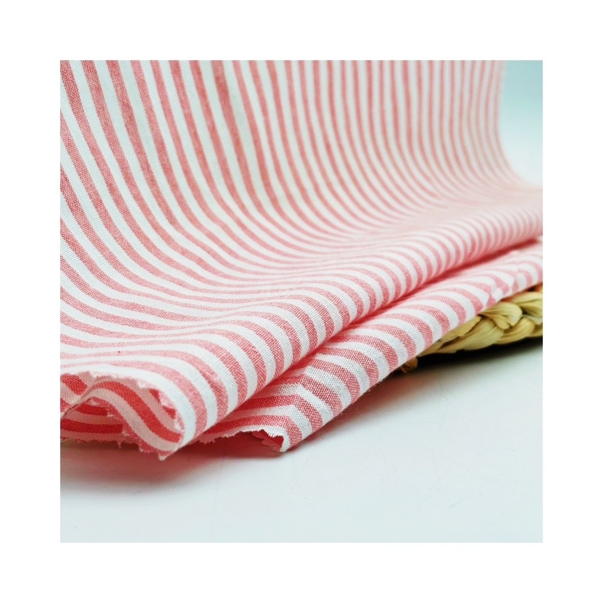 Manufacture 90GSM Red White Stripe Woven Japanese Cotton Rayon Yarn-Dyed Fabric For Mens Shirt