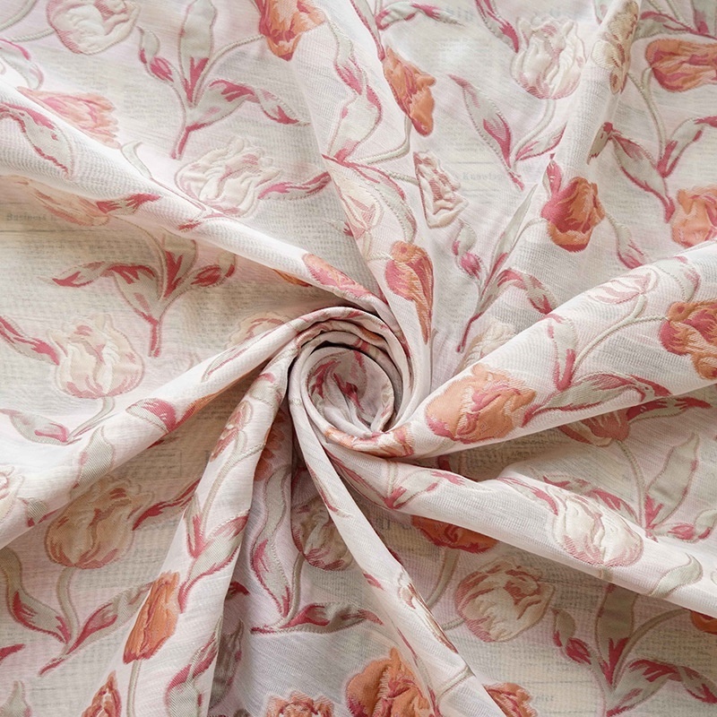 New yarn-dyed jacquard yarn tulip flower fabric spring/summer terylene brocade fabric for dress